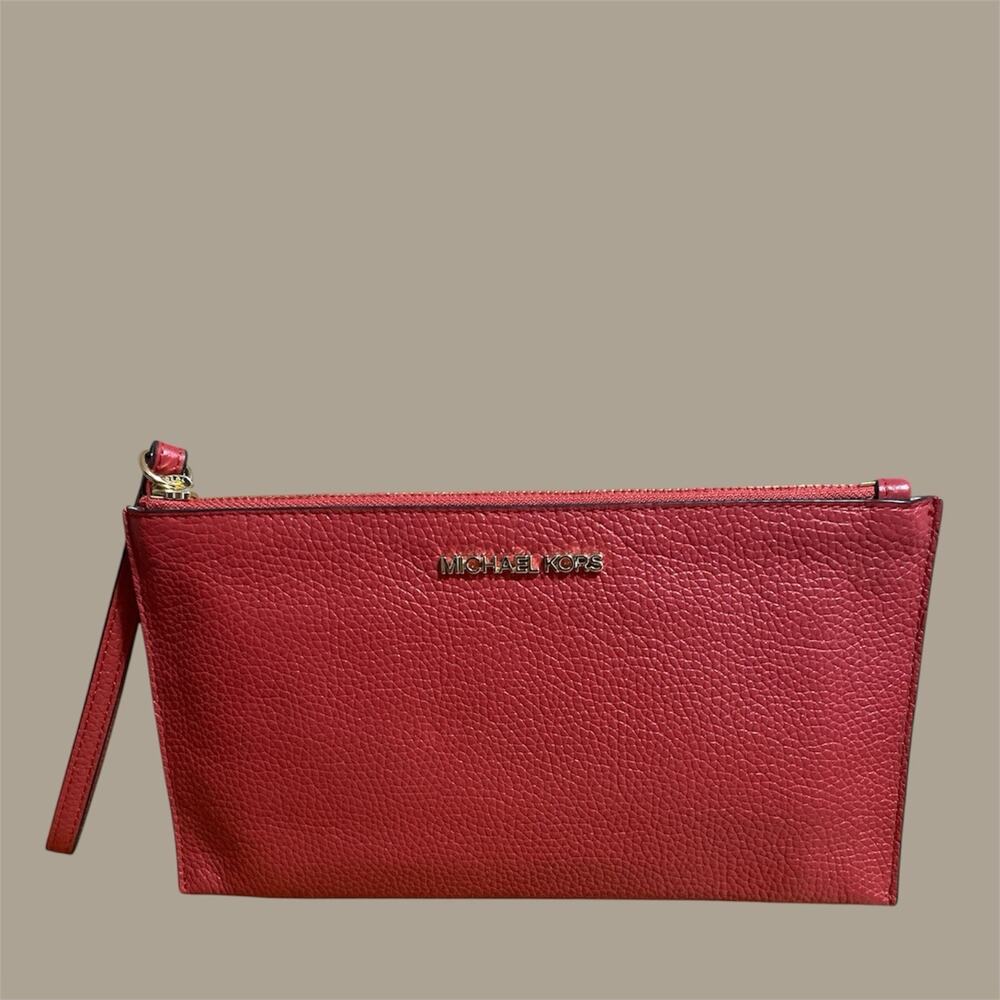 Michael Kors Jet Set Travel Large Pebbled Leather Wristlet Wallet – Red